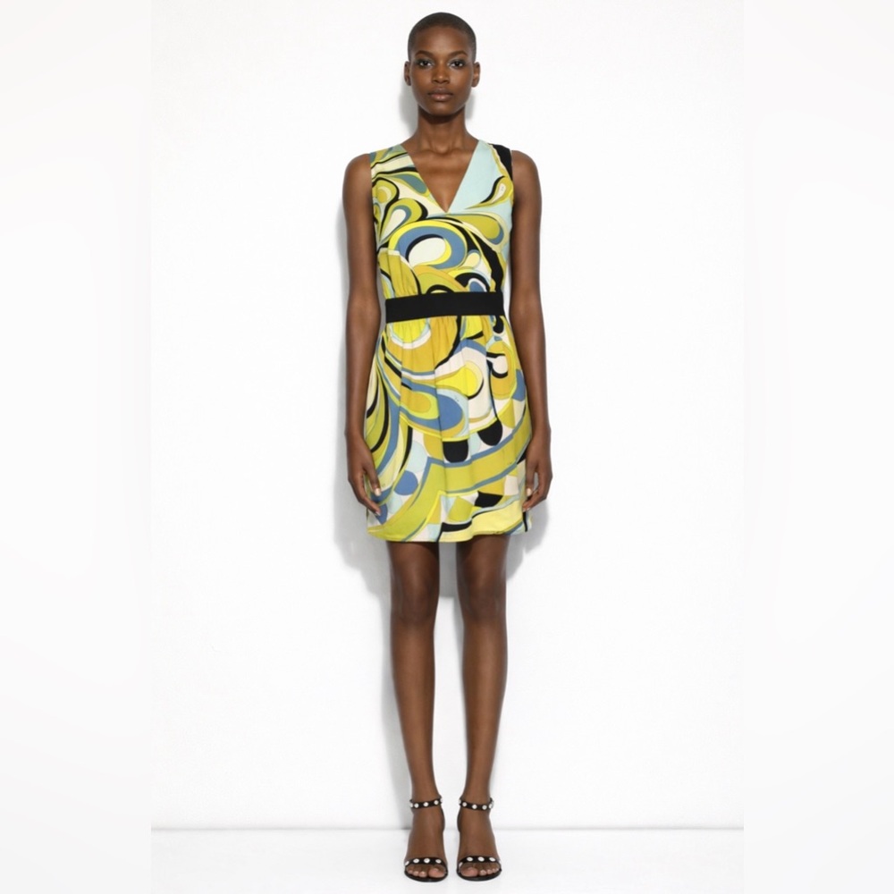 EMILIO PUCCI YELLOW V NECK Miami DRESS SIZE US 6